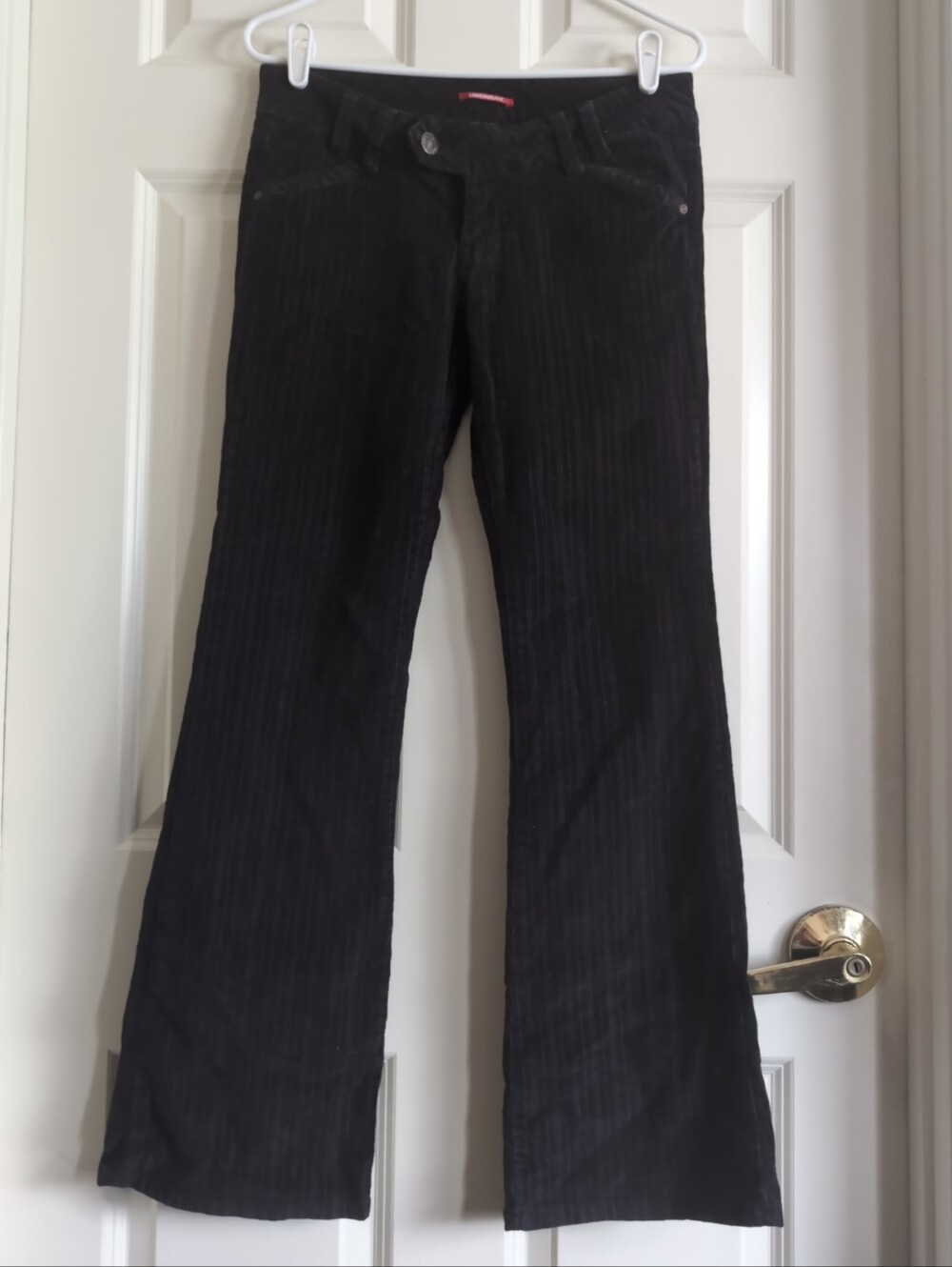 Vintage Y2K black super low rise mixed wale corduroy cargo flare pants